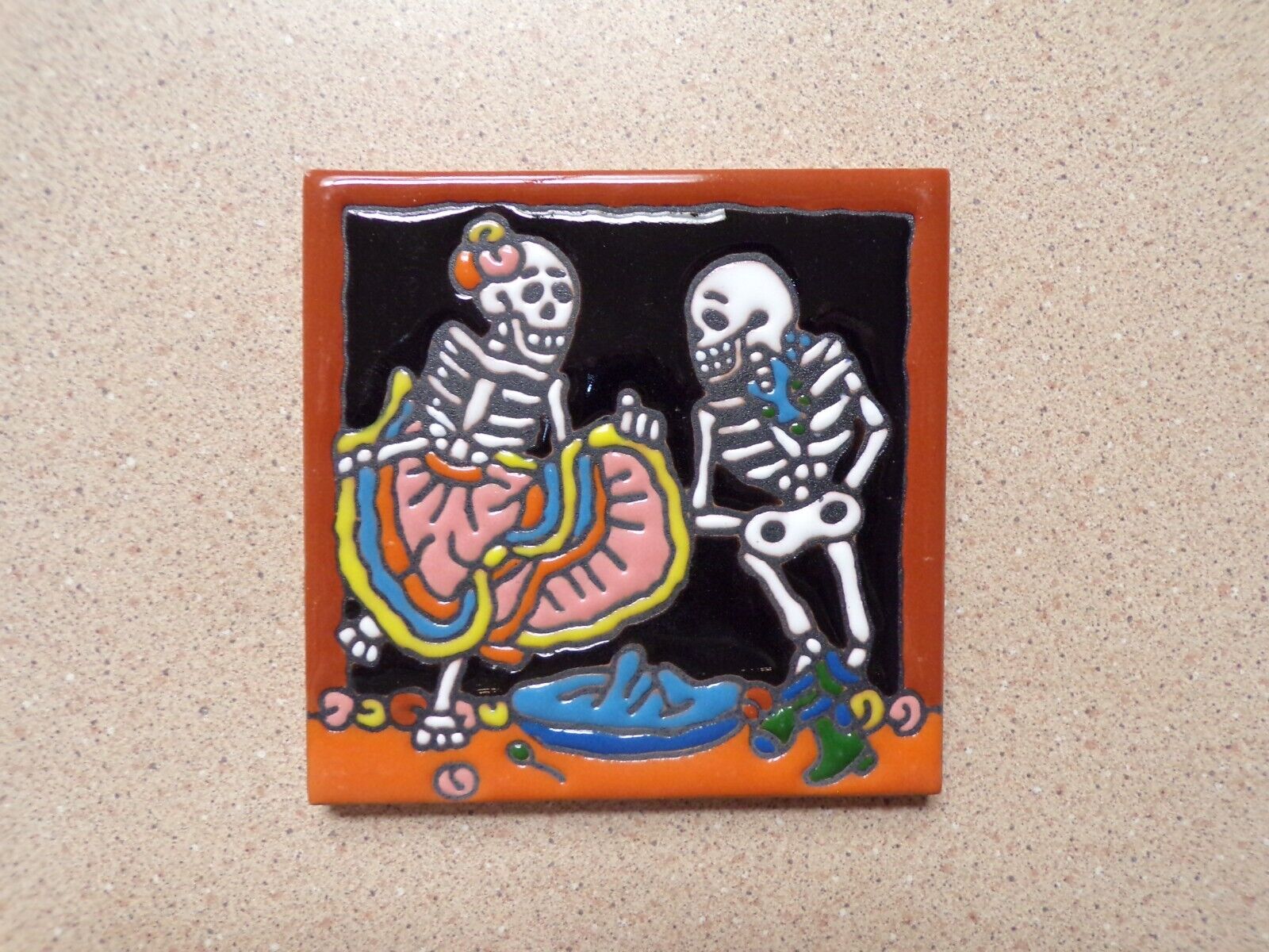 Authentic Full Size Handmade & Painted High Relief Talavera Couple Dancing Tile