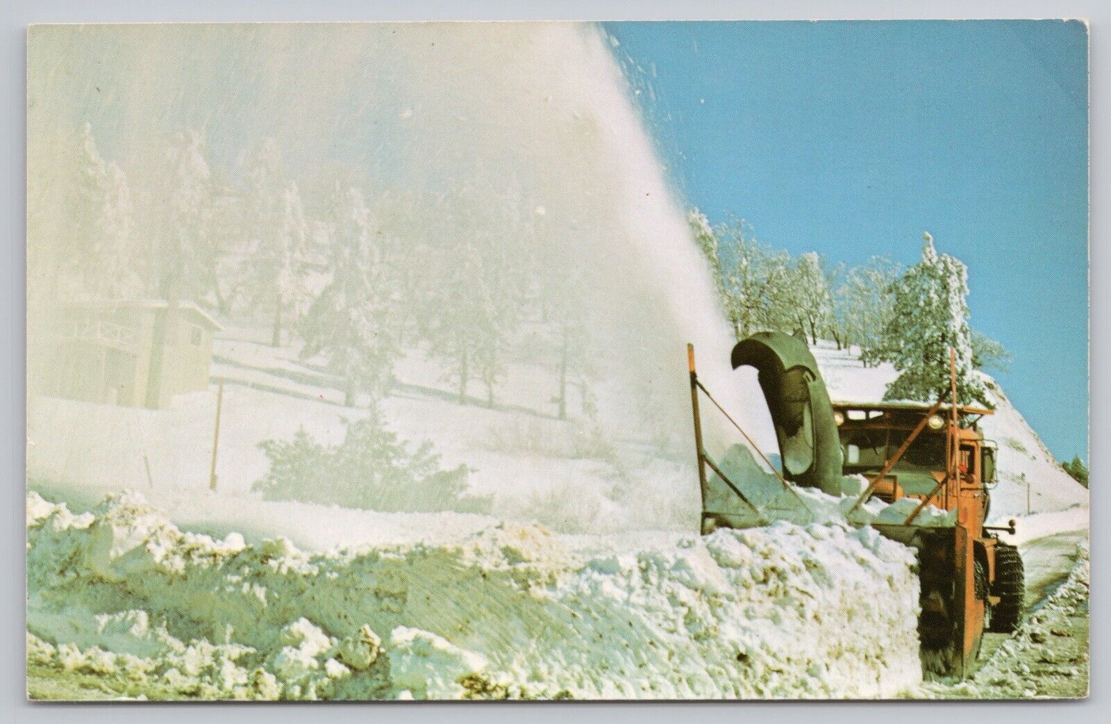 Snow Plow Highways Skiers Western Mountain Chrome Postcard Vtg Unposted