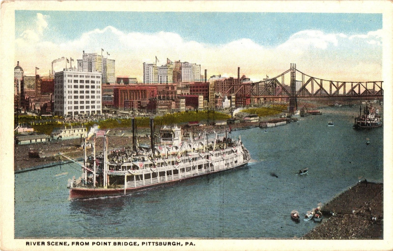 PENNSYLVANIA Pittsburgh River Point Bridge Steamboat Canoes PA Vintage Postcard