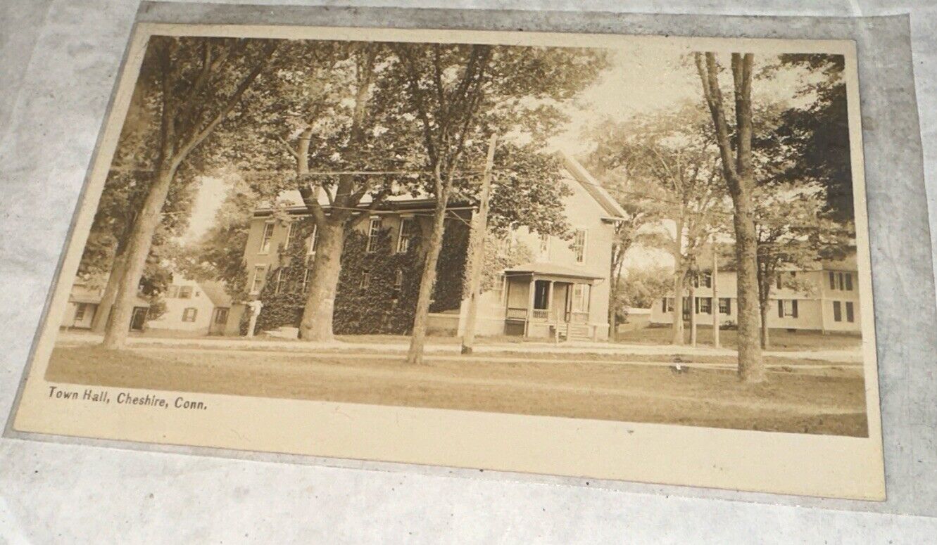 Town Hall Cheshire CT Connecticut RPPC Real Photo Postcard 