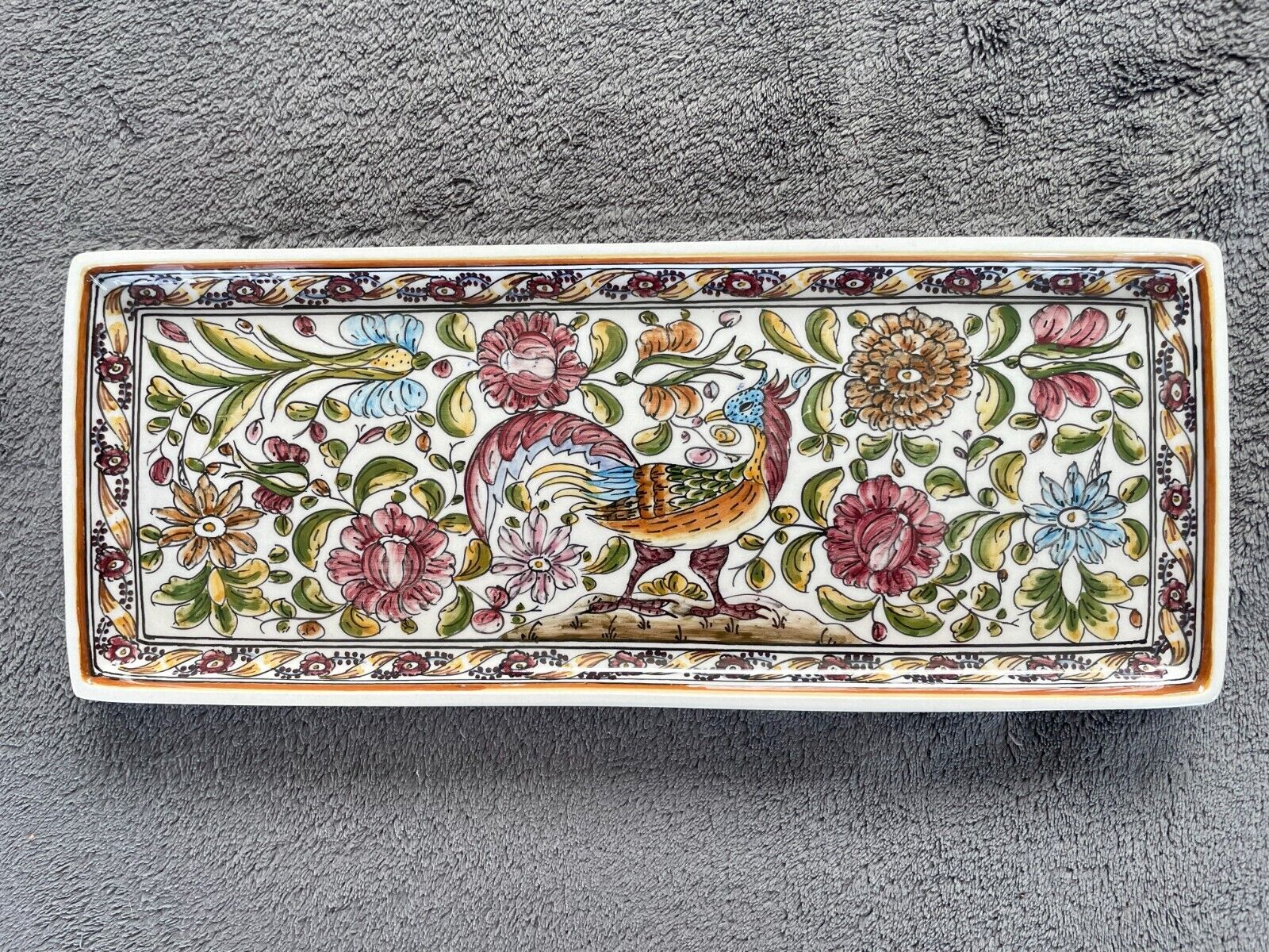 Vintage Ceramica Conimbriga Portugal Hand Painted SECXVIII Tray Bird Pheasant