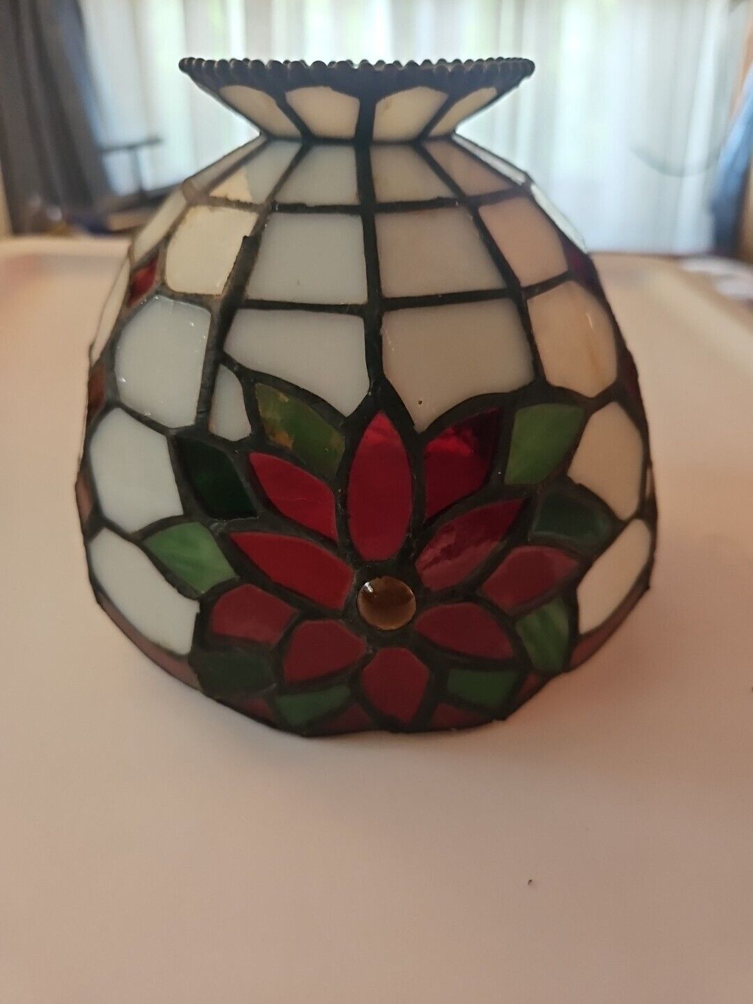 PartyLite Poinsettia Christmas Stained Glass Lamp Shade