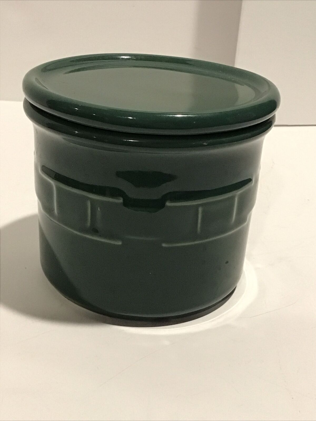 Longaberger Woven Trad Pottery Ivy Green Pint Salt Crock with Lid/Coaster~USA  