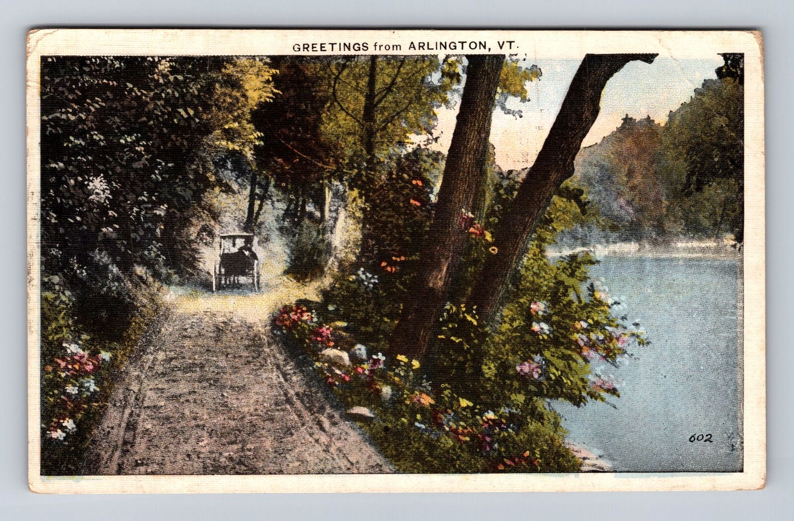 Arlington VT-Vermont, General Greetings, Driving Lake Side, Vintage Postcard