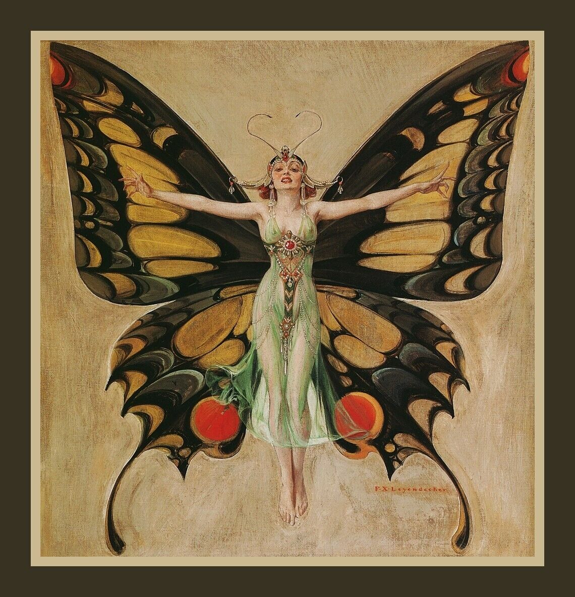 Butterfly Woman MAGNET,  LARGE 3.5 x 4 inches, Art Deco Style