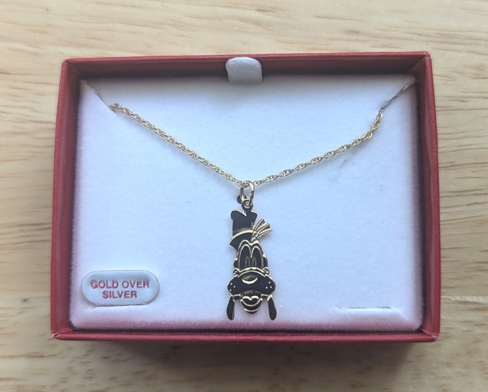 Vintage Disney GOOFY Necklace 13” chain gold over silver NIB