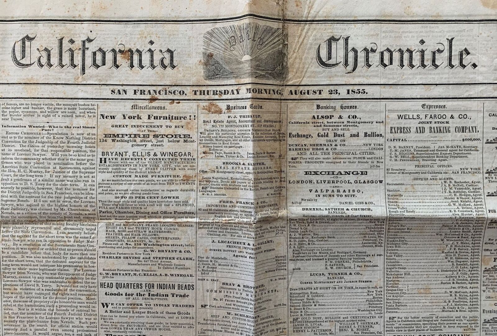 Frank Soule / Daily California Chronicle Vol IV No 81 August 23 1855