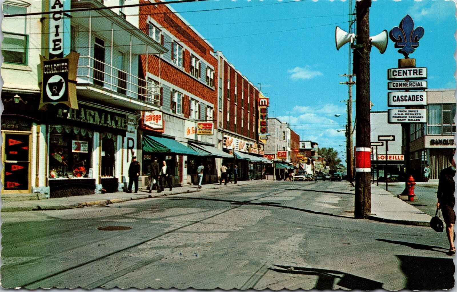 Vtg St-Hyacinthe Quebec La Rue Des Cascades dans le centre des affaires Postcard