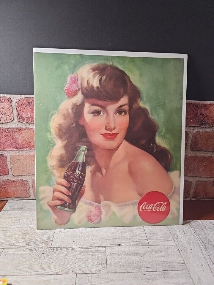 Vintage Coca Cola Poster Litho Beautiful Woman With Bottle