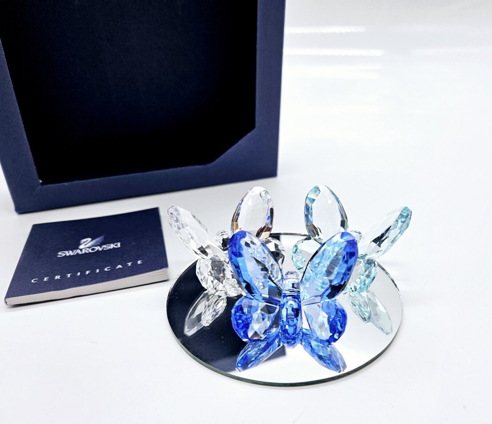 Swarovski Small Blue Butterfly Set of 3 Crystal Figurines 955429 in Box COA 