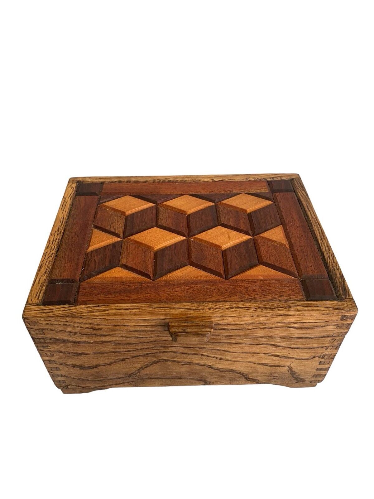 Vintage Handmade Inlaid Wooden Trinket Jewelry Box