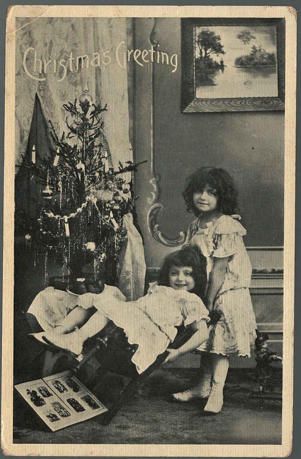Postcard Merry Christmas Children Playing Around c1905