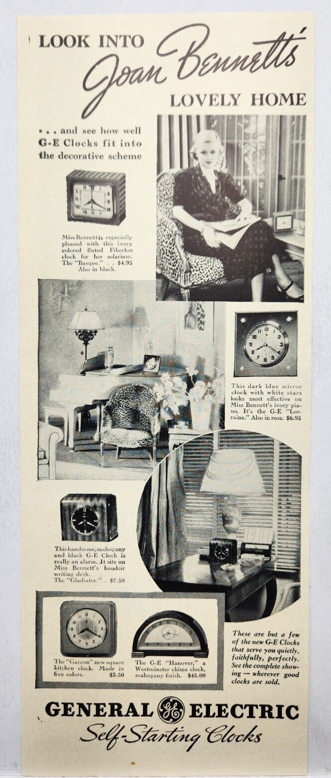 1937 GE General Electric Clocks Vintage Print Ad Poster Man Cave Art Deco 30's