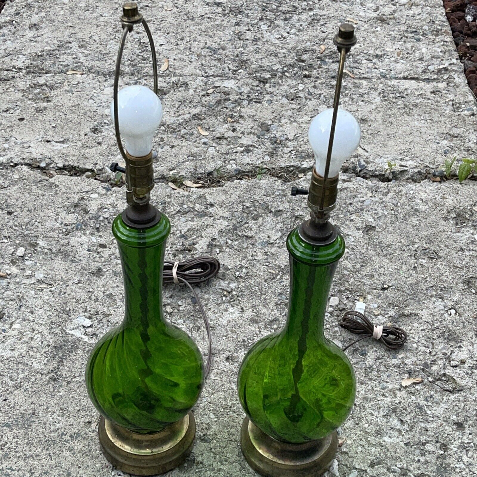 GORGEOUS HAND BLOWN VINTAGE GREEN GLASS LAMPS McM