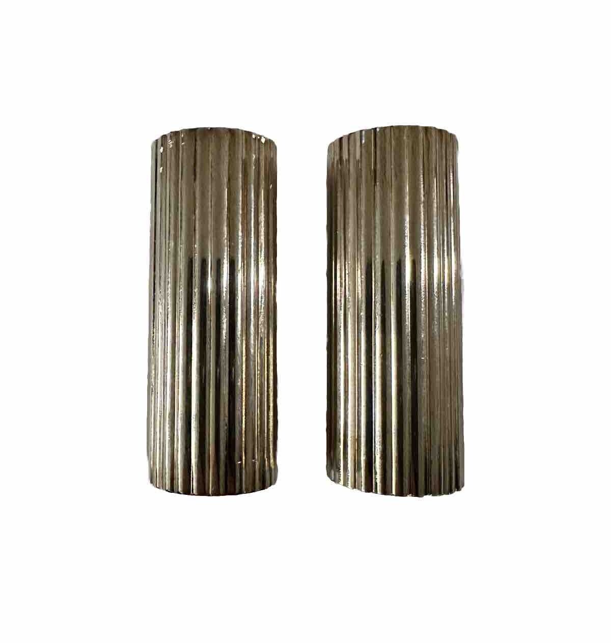Pair Of Ribbed Christofle Modern Silver Plate Salt and Pepper Shakers