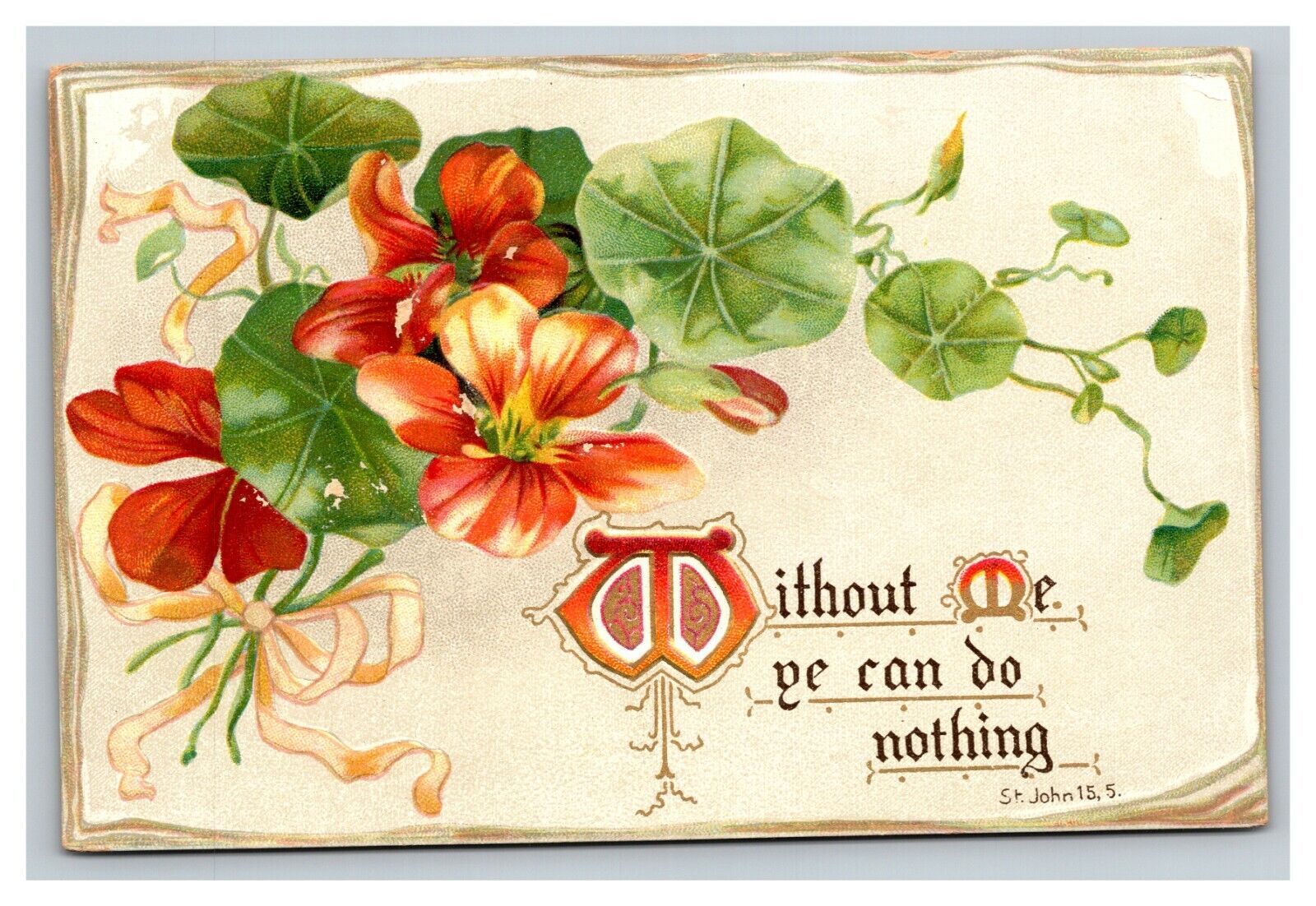 Vintage 1910\'s Tuck\'s Postcard Nice Orange Green Flowers Religious Quote
