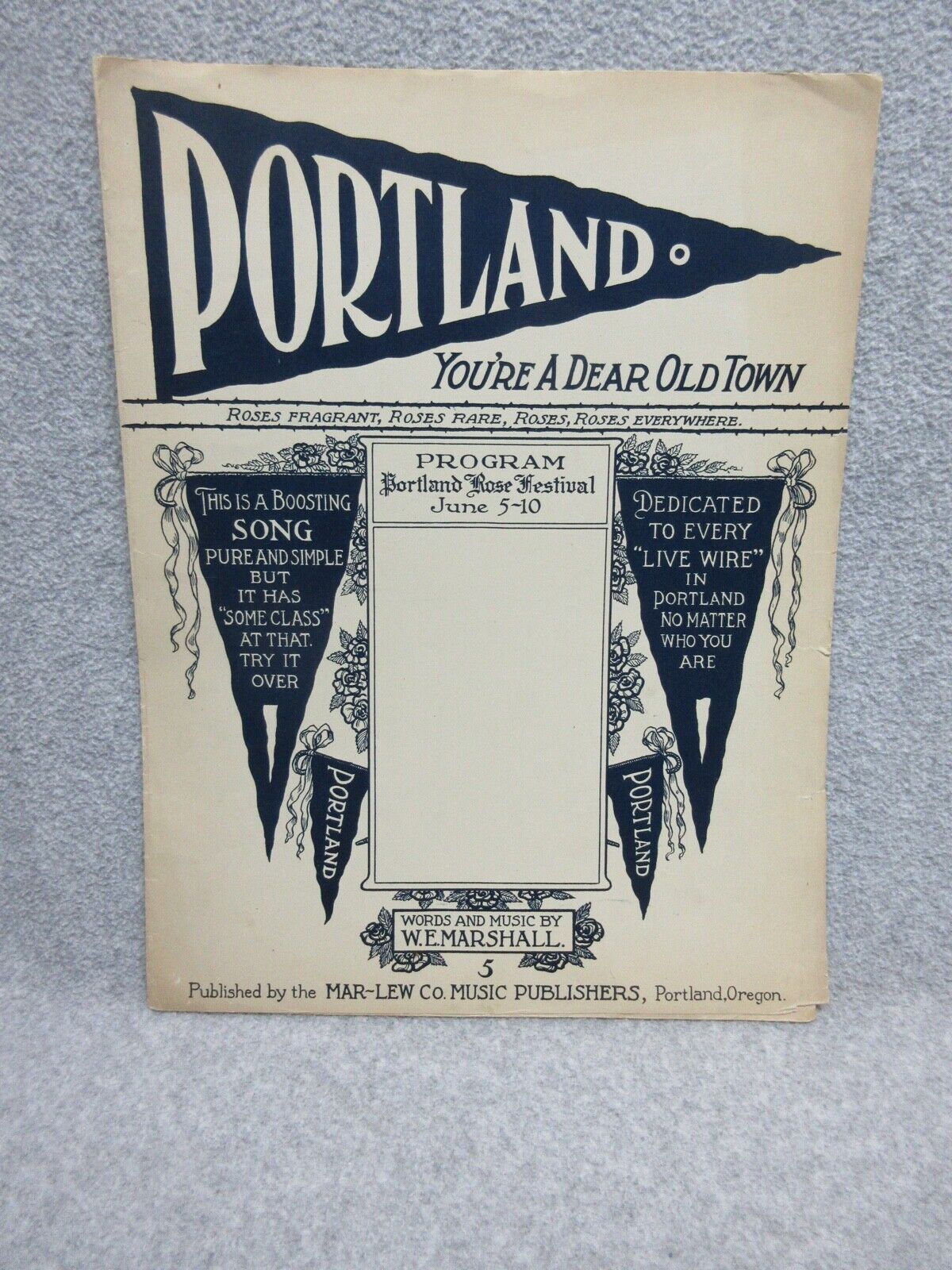 1911 PORTLAND ROSE FESTIVAL Souvenir 4 Page SHEET MUSIC   YOU\'RE A DEAR OLD TOWN