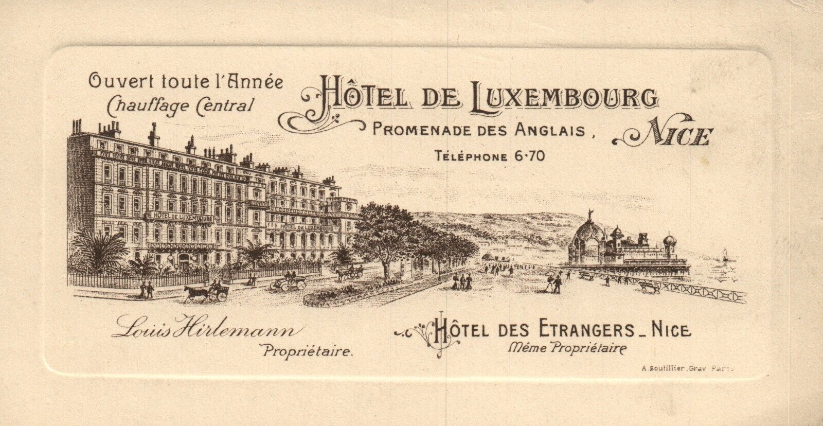 c1890s Hotel de Luxembourg Victorian Trade Card A959