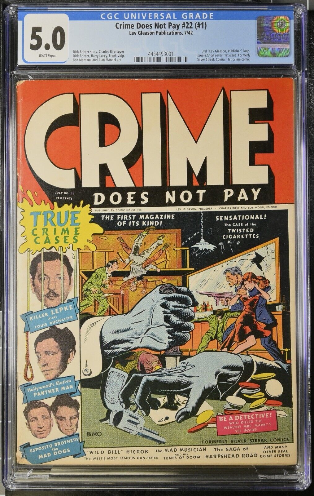 CRIME DOES NOT PAY #22  CGC 5.0      Key crime book.