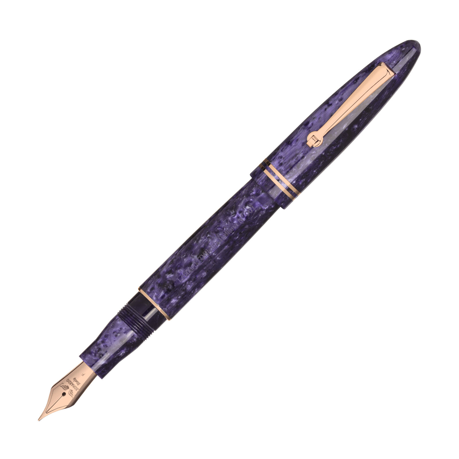 Leonardo Furore Fountain Pen in Purple with Rose Gold Trim - Broad Point - NEW