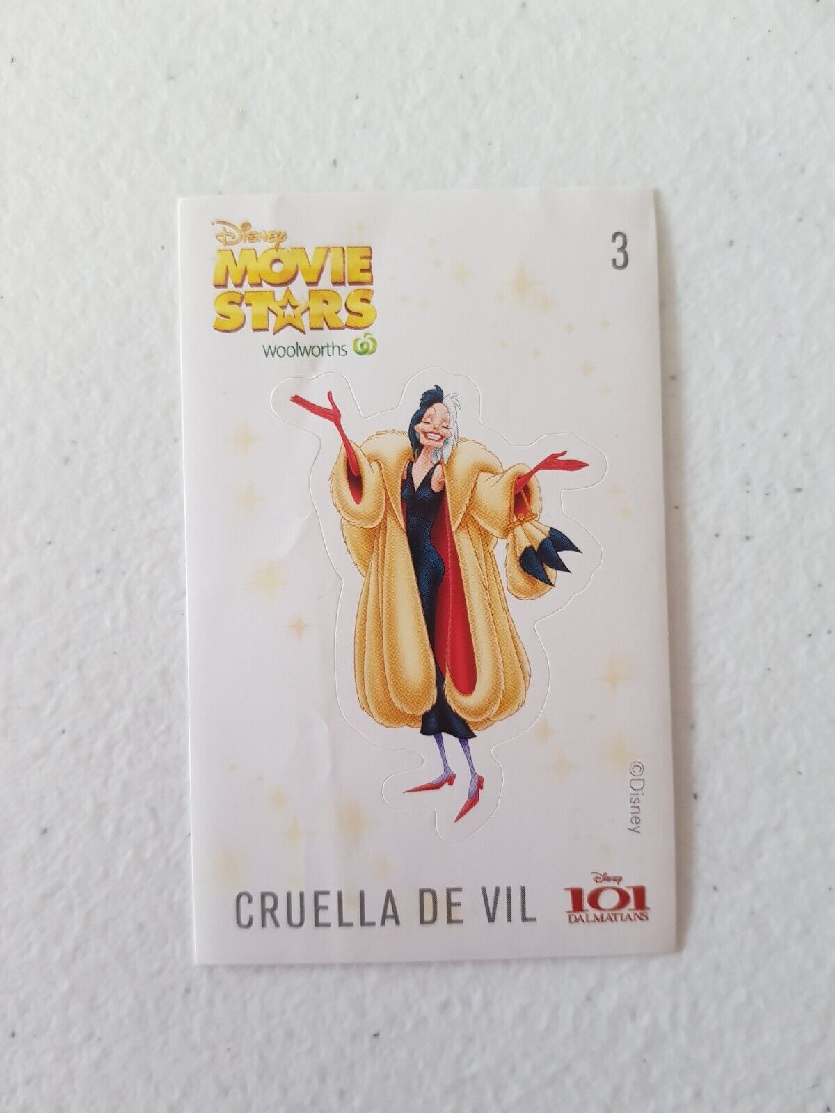 Woolworths Disney Movie Stars 2016 Collector Sticker - #3 Cruella De Vil