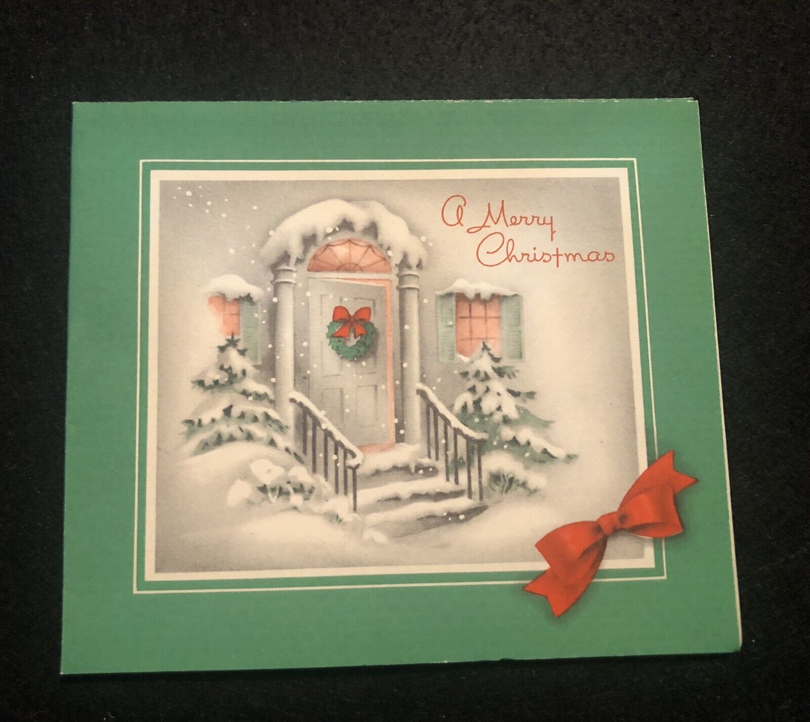 Vintage Holiday Christmas Greeting Card Paper Collectible Snowy Entrance