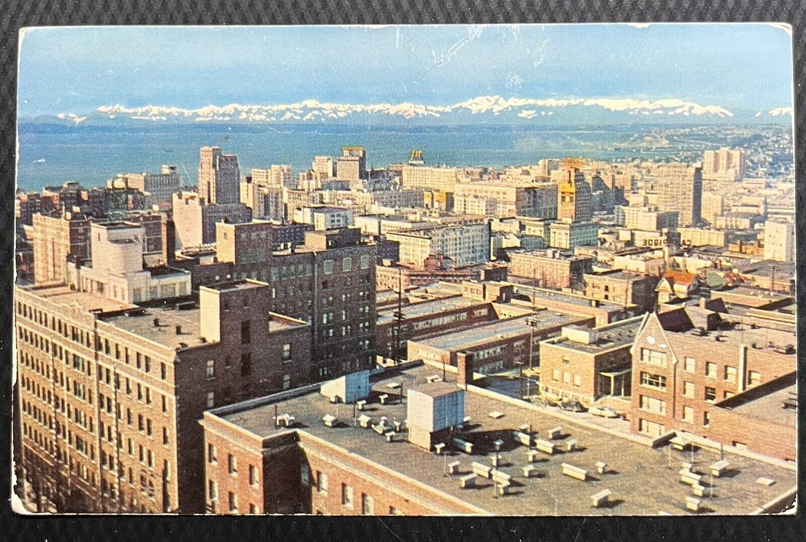 1954 Seattle Downtown with Olympic Mountains Vintage Postcard 