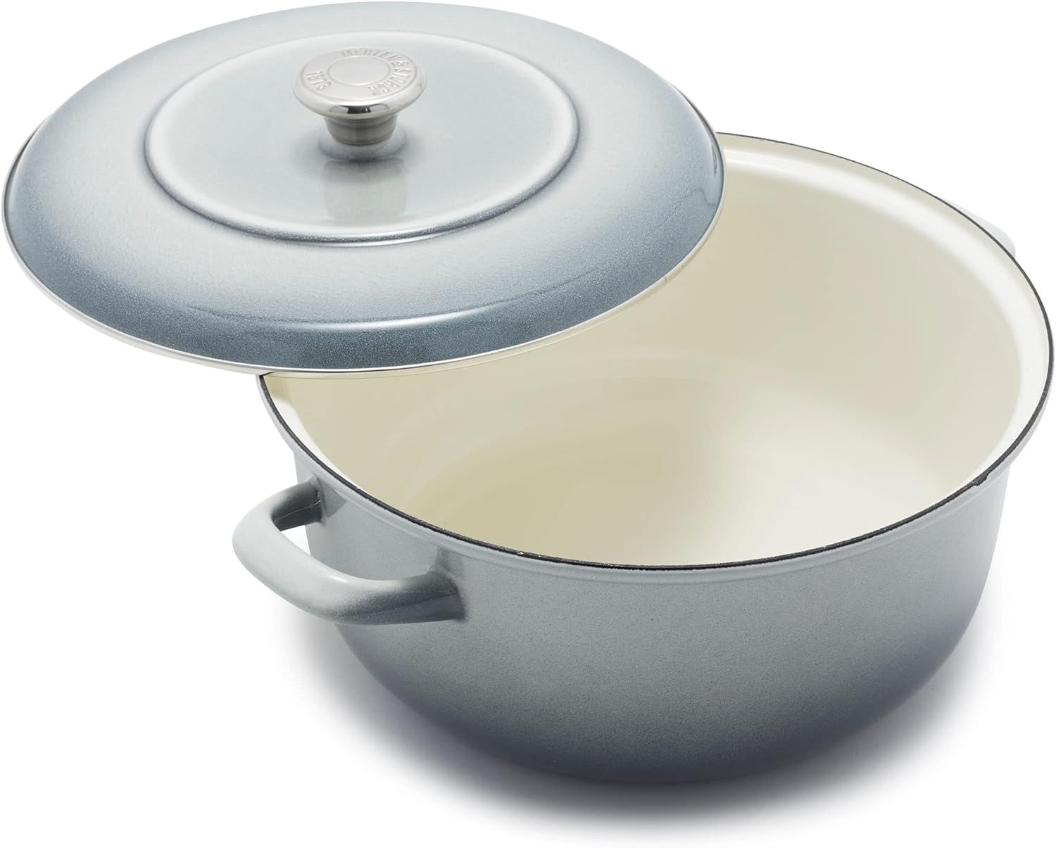 German Enameled Iron, round 5.3QT Dutch Oven Pot with Lid, Cloud Gray