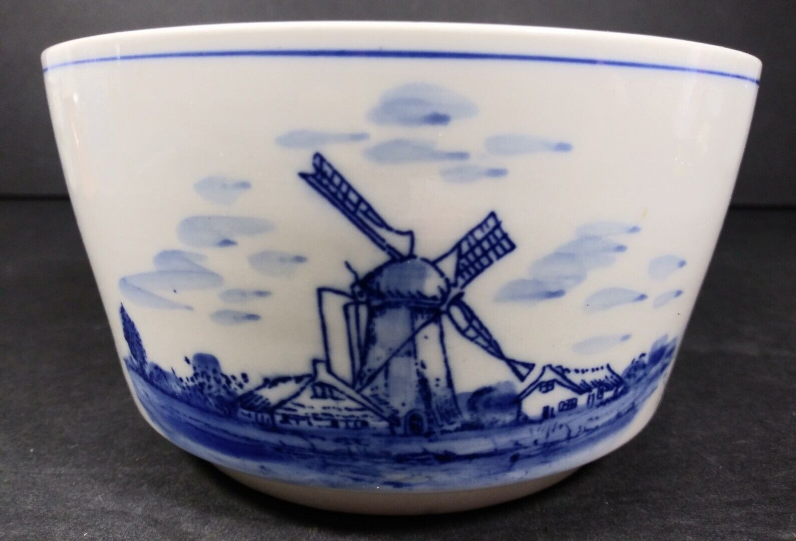Vintage Delft Blue Hand Painted Windmill Boat Ceramic Bowl