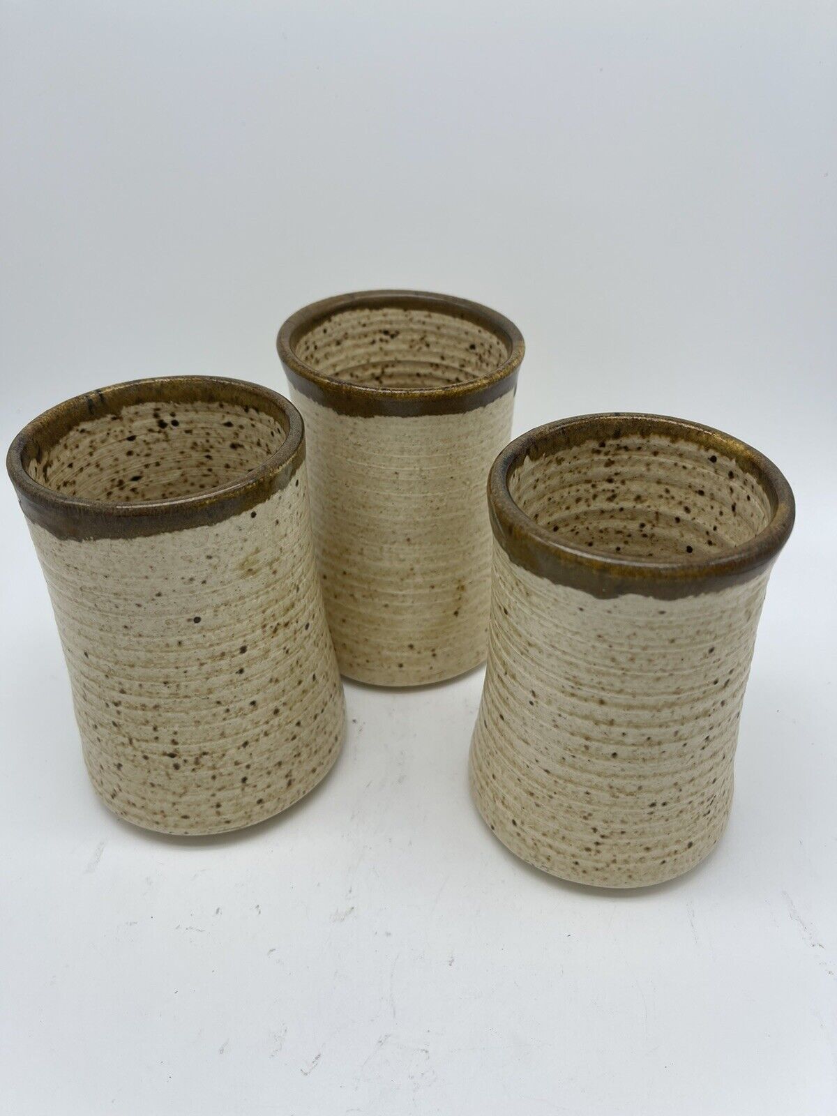 Pottery By Robert Duncan Handthrown Cups 3 Pc Set Smooth Stone 4” Tall MINT