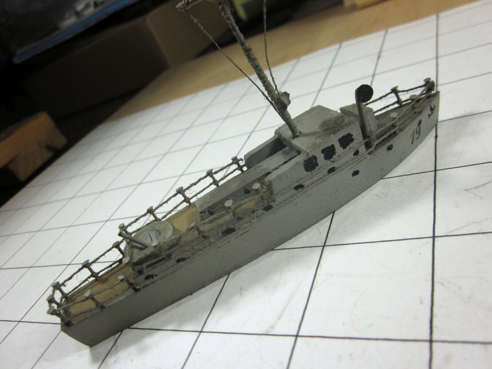 One-of-a-kind, Handmade wooden Warship model • WWII era • made in Germany