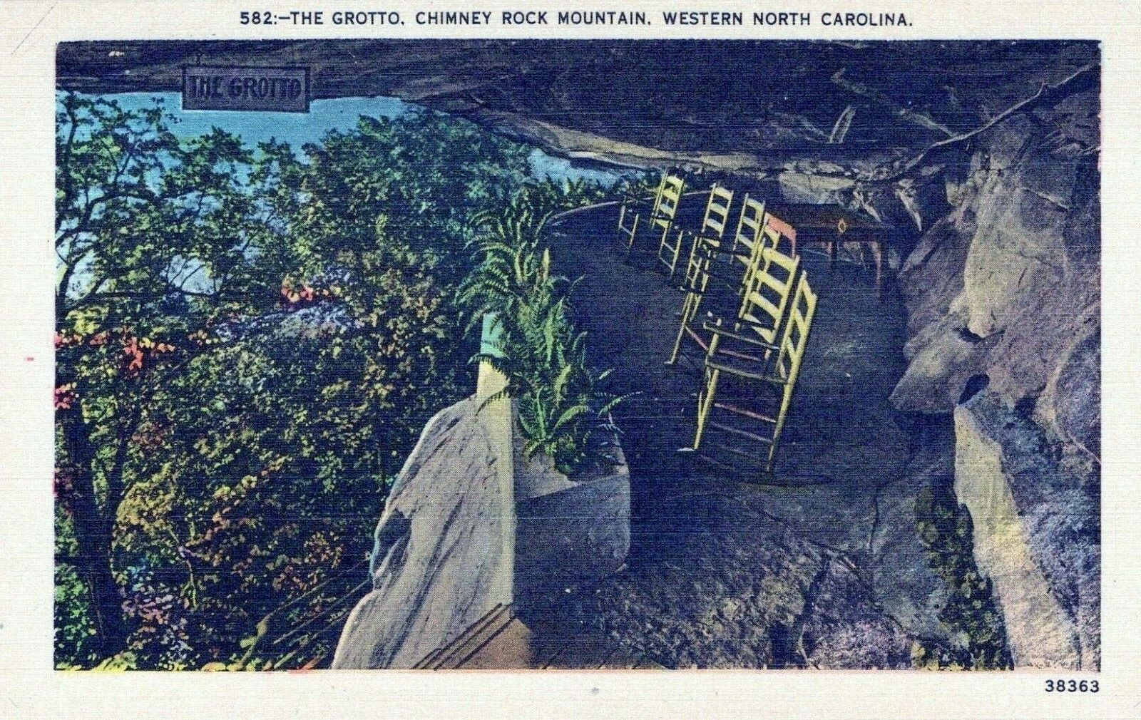 The Grotto Chimney Rock Mountain Western North Carolina Linen Vintage Postcard