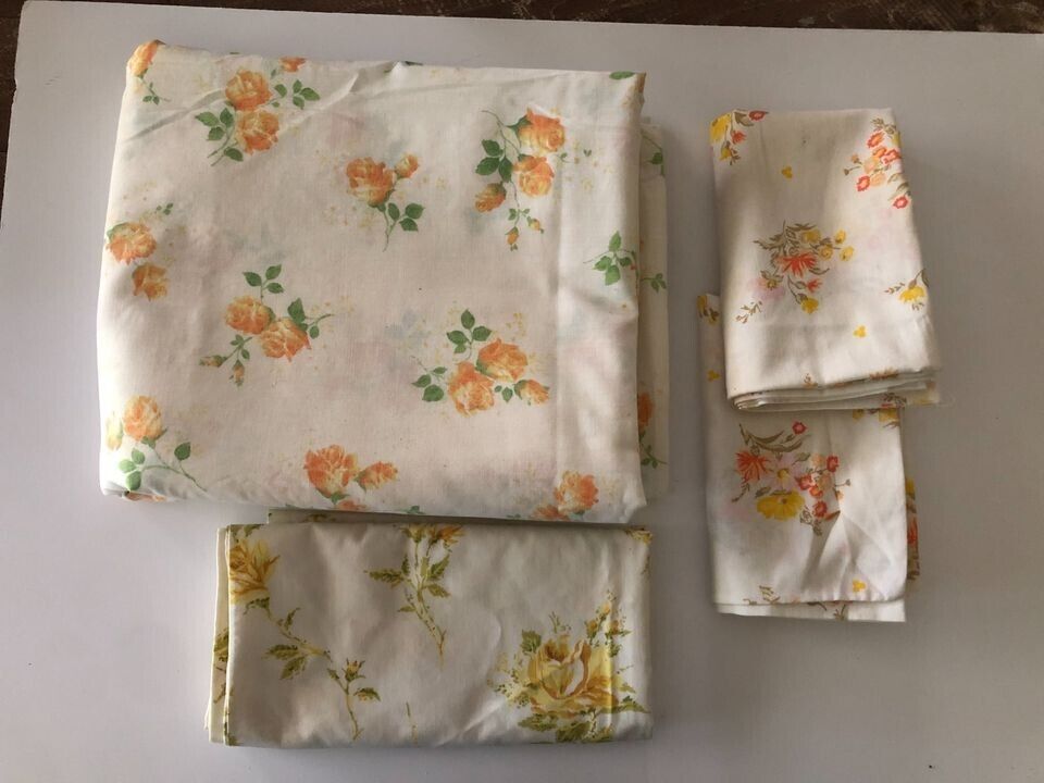 Vintage Yellow Floral Sheets Pillowcases Queen
