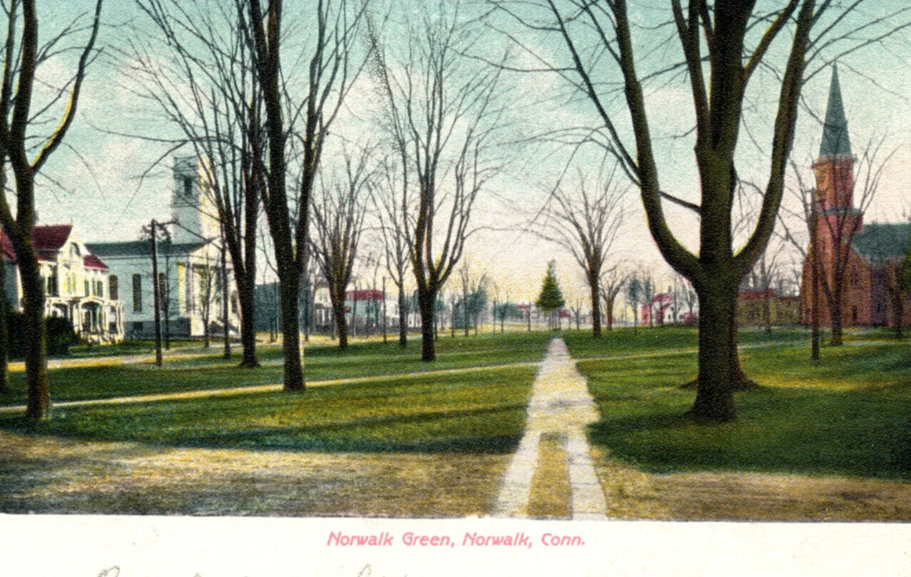 Norwalk Connecticut Green Churches Road Postcard CT Antique