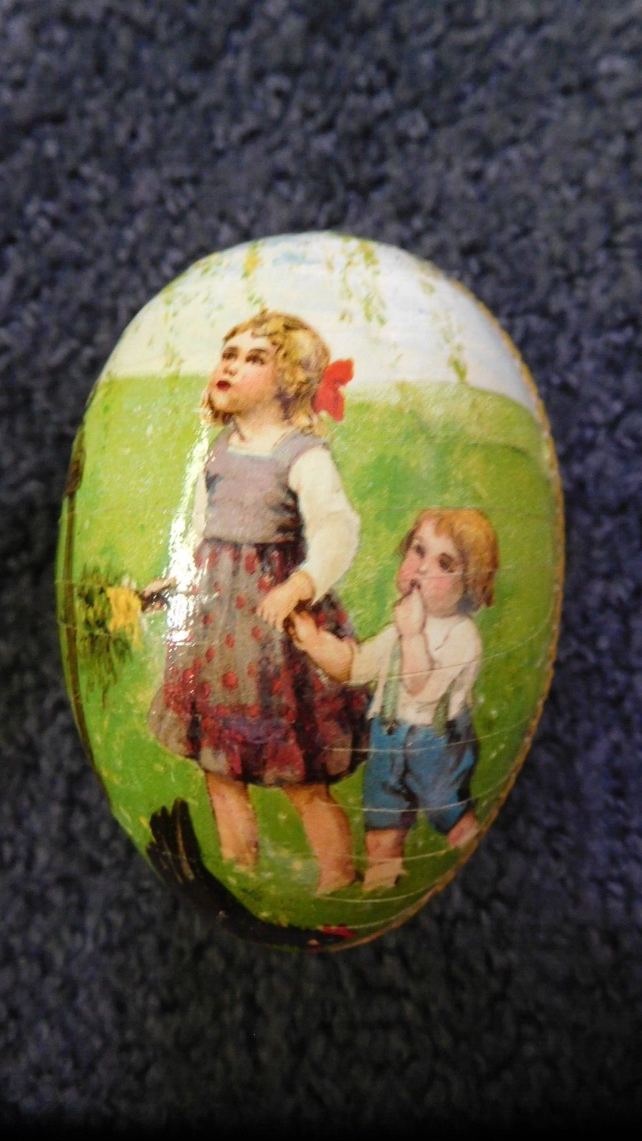 Vintage German Paper Mache Easter Egg Candy Container 