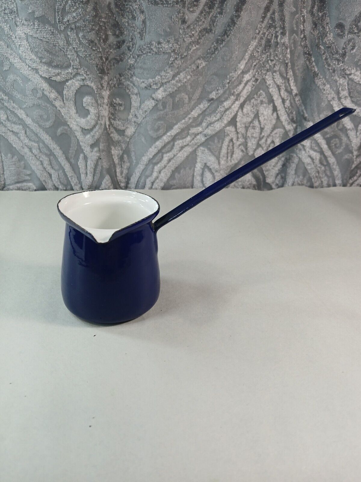 Vintage Yugoslavia Enamelware Coffee Pot Ladle Blue Cobalt 3oz