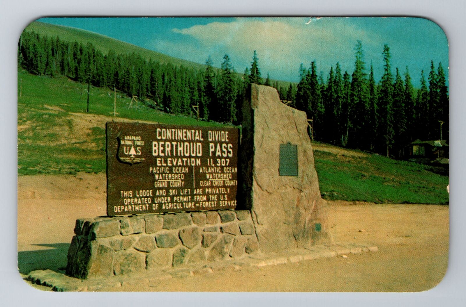 Berthoud Pass CO-Colorado, Marker at Summit, c1968 Antique Vintage Postcard