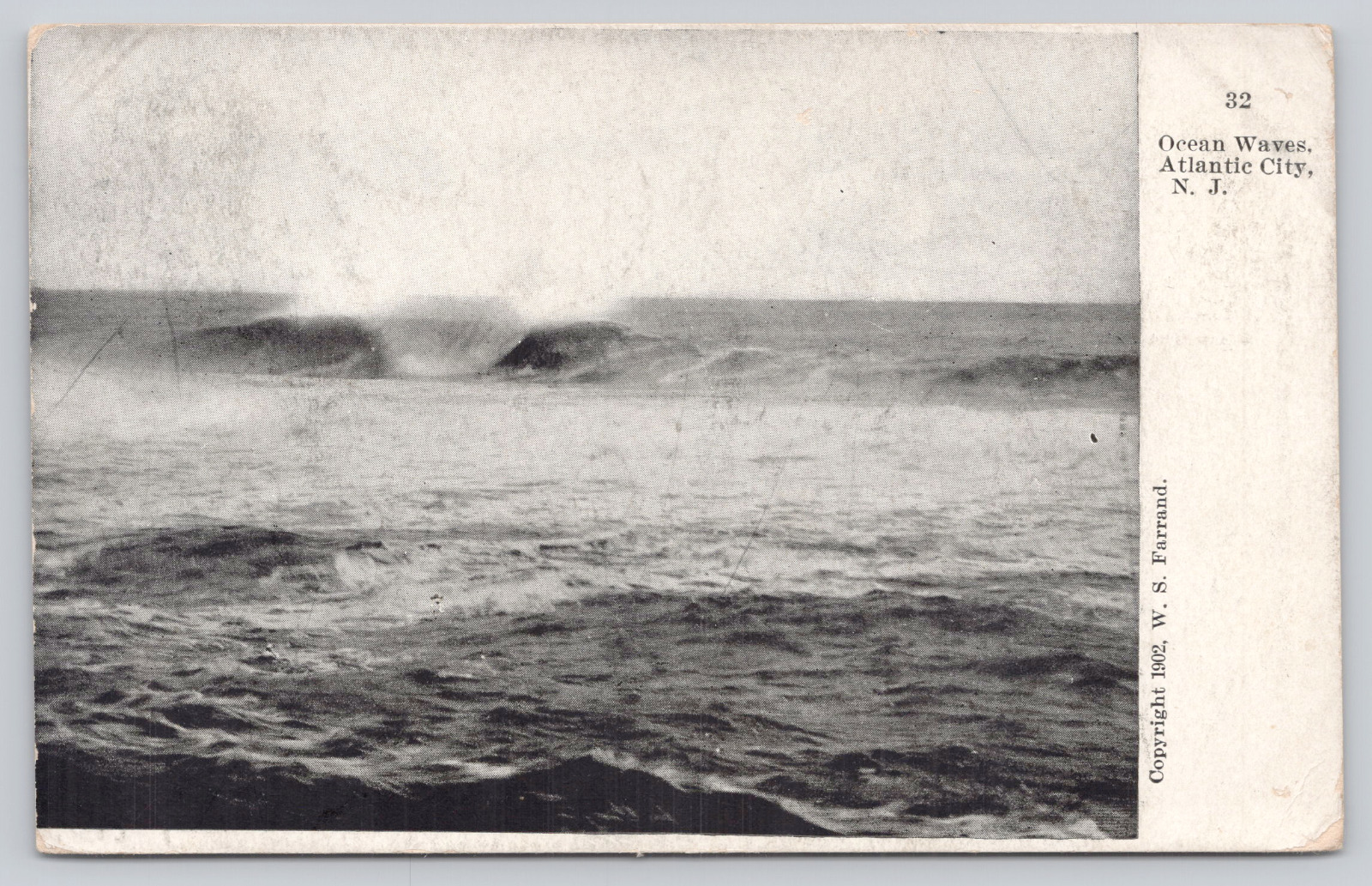Ocean Waves, Atlantic City NJ, c1908 Postcard, Seascape, WS Farrand Photo