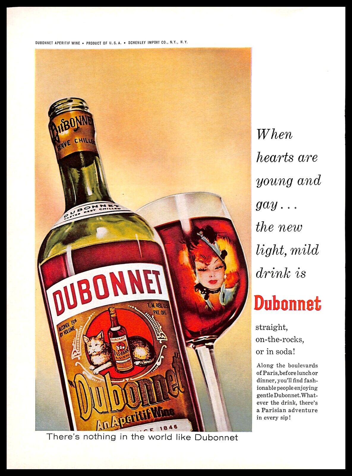 1965 Dubonnet Aperitif Wine Vintage PRINT AD Alcohol Parisian Drink