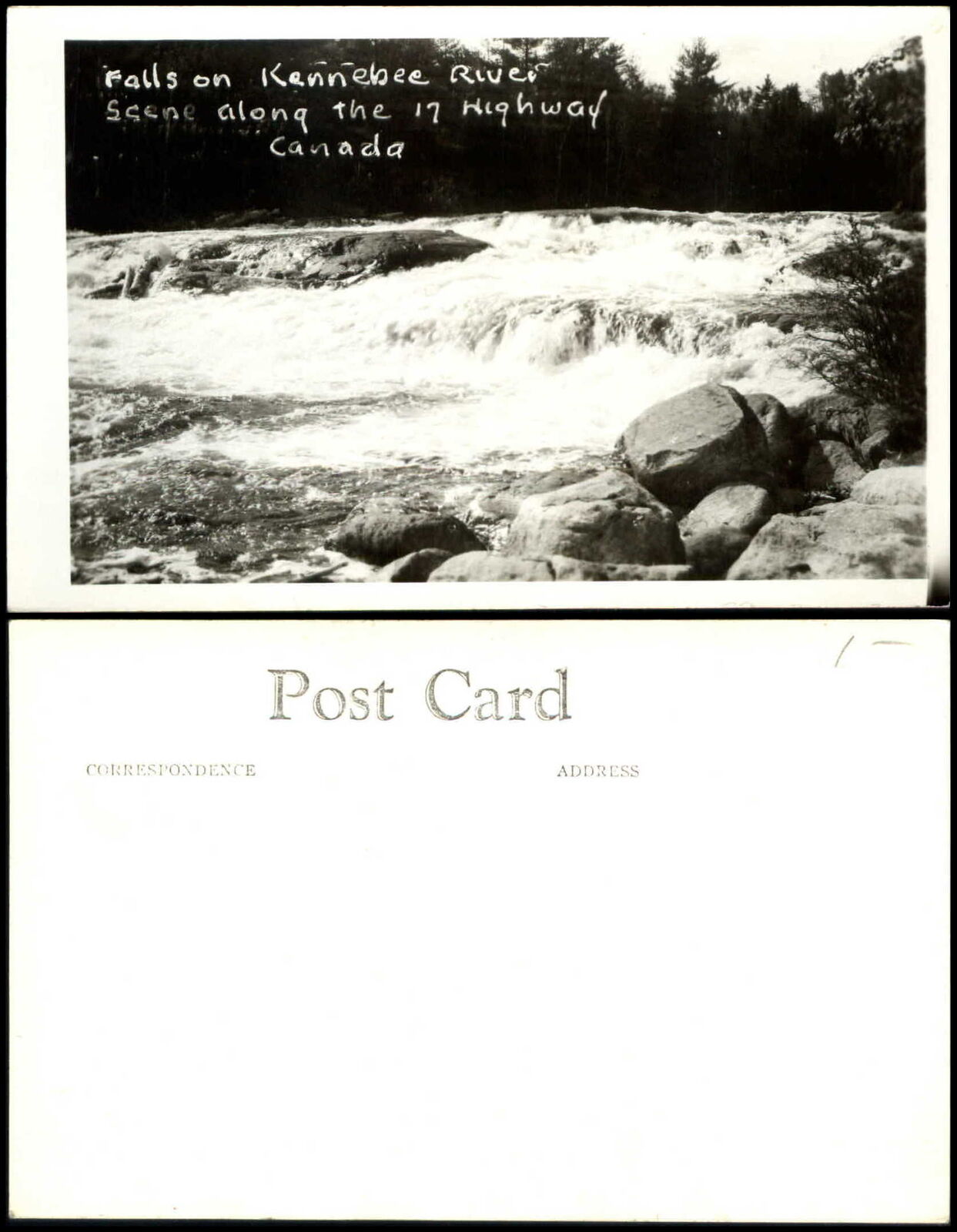 Falls on Kennebec River along the 17 Highway Canada RPPC real photo postcard