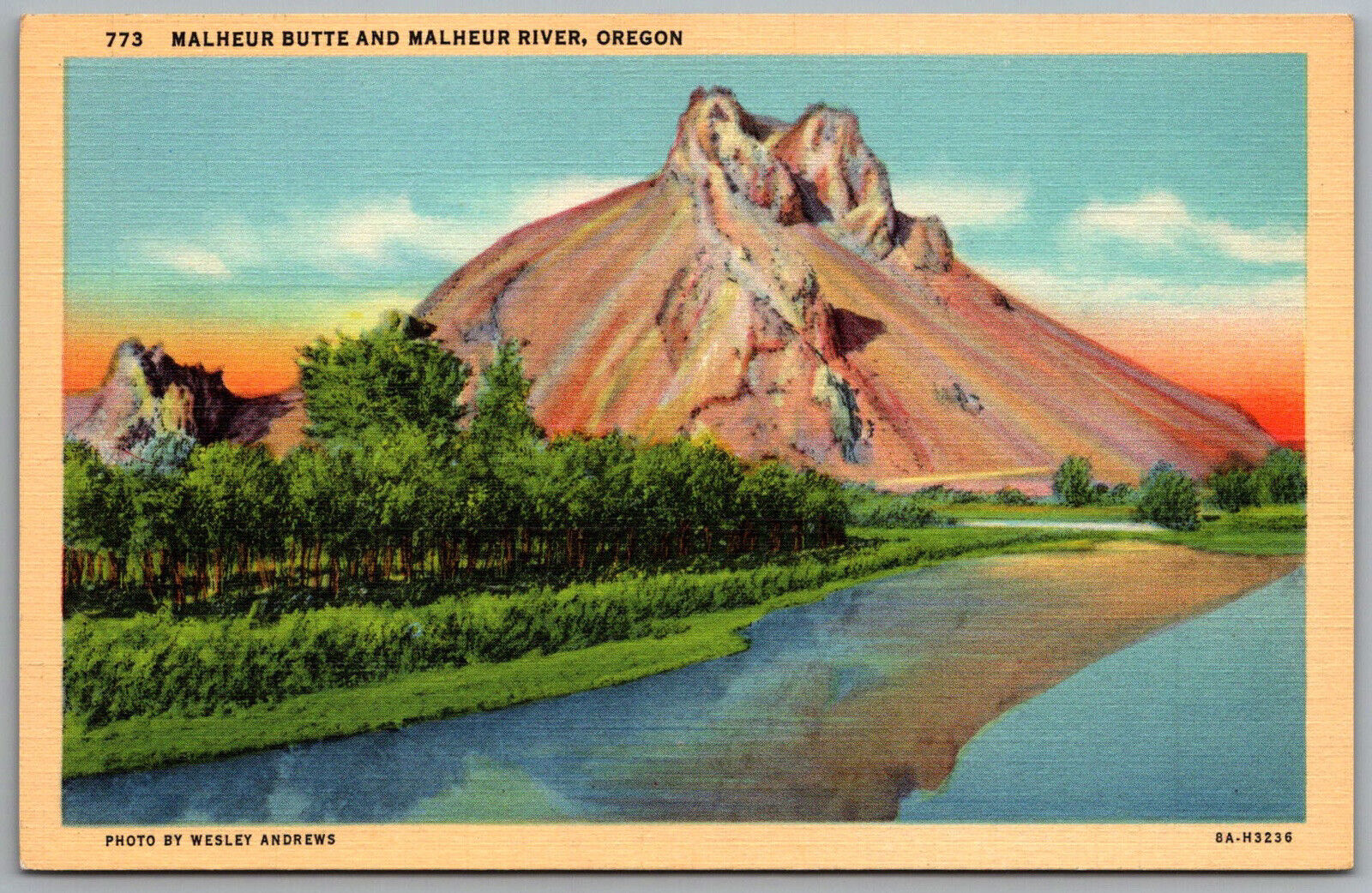 Malheur Butte & Malheur River Oregon Nature Scene Andrews Linen Postcard