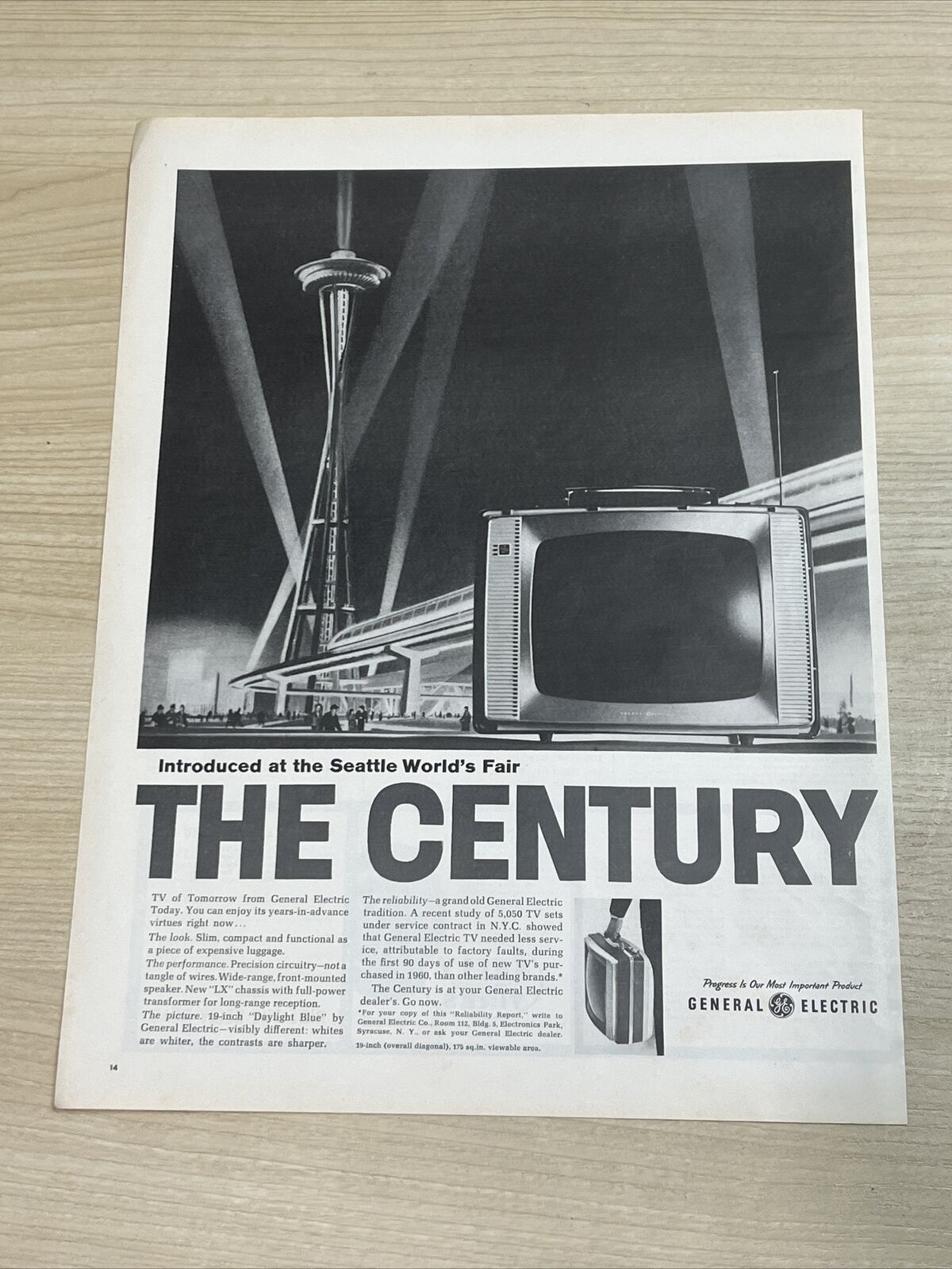 General Electric GE The Century TV Seattle World\'s Fair 1962 Vintage Print Ad