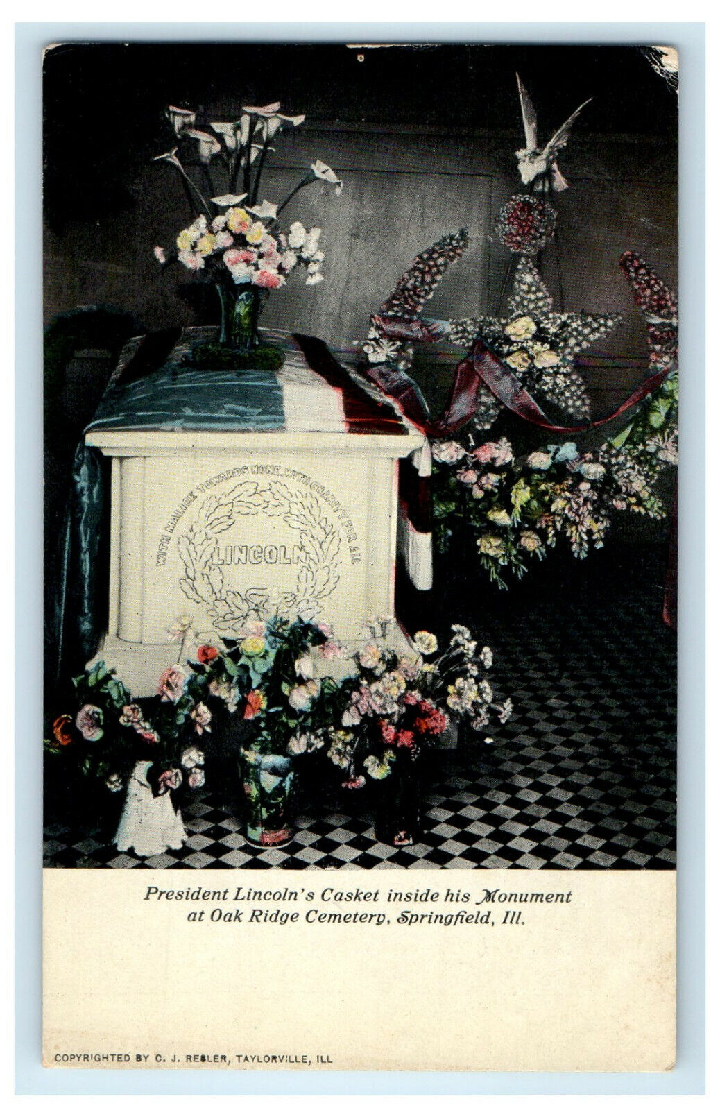 c1920s President Lincoln\'s Casket, Oak Ridge Cemetery Springfield IL Postcard