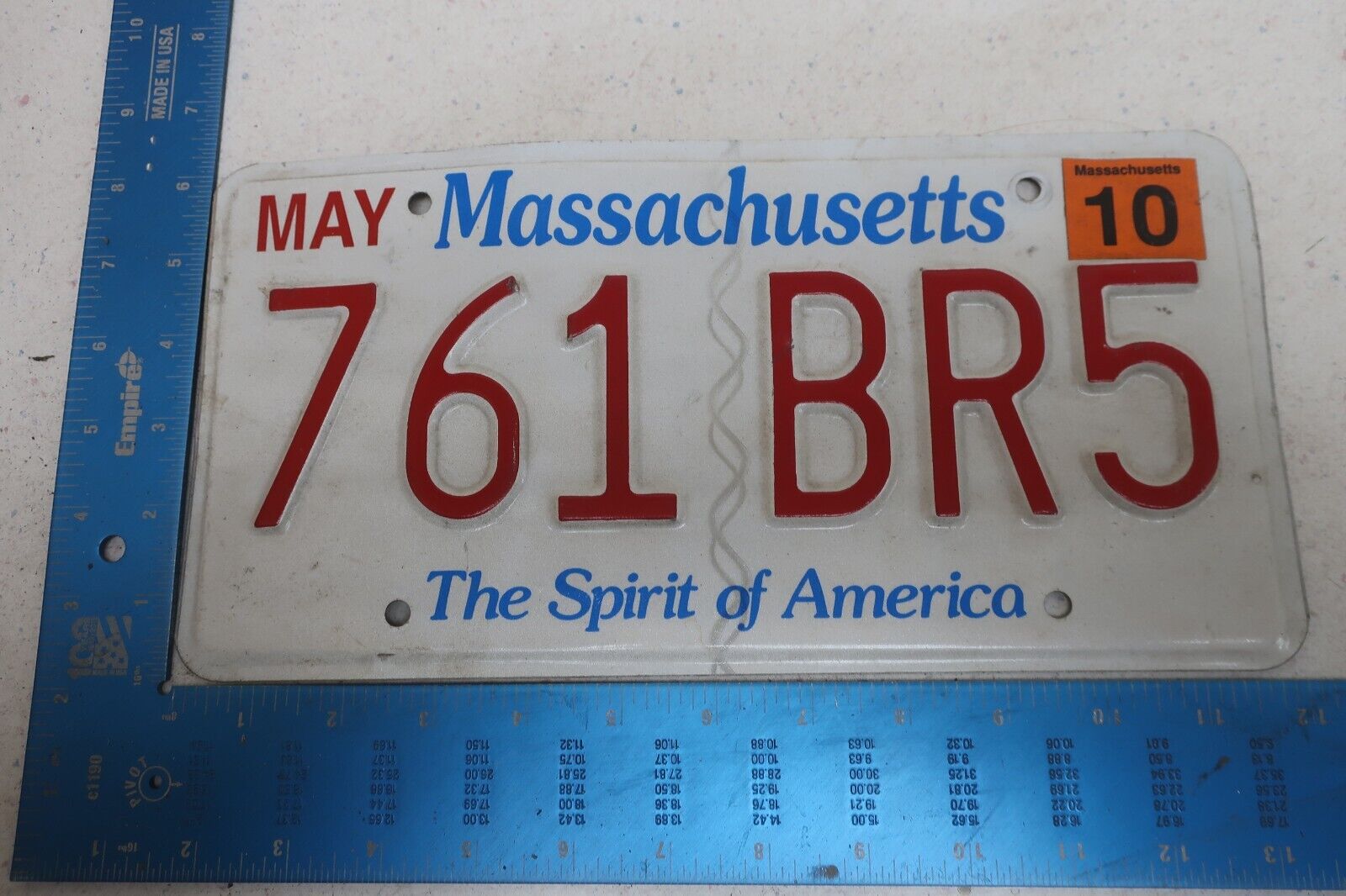 Massachusetts License Plate Tag 2010 10 MA Natural Sticker 761 BR5