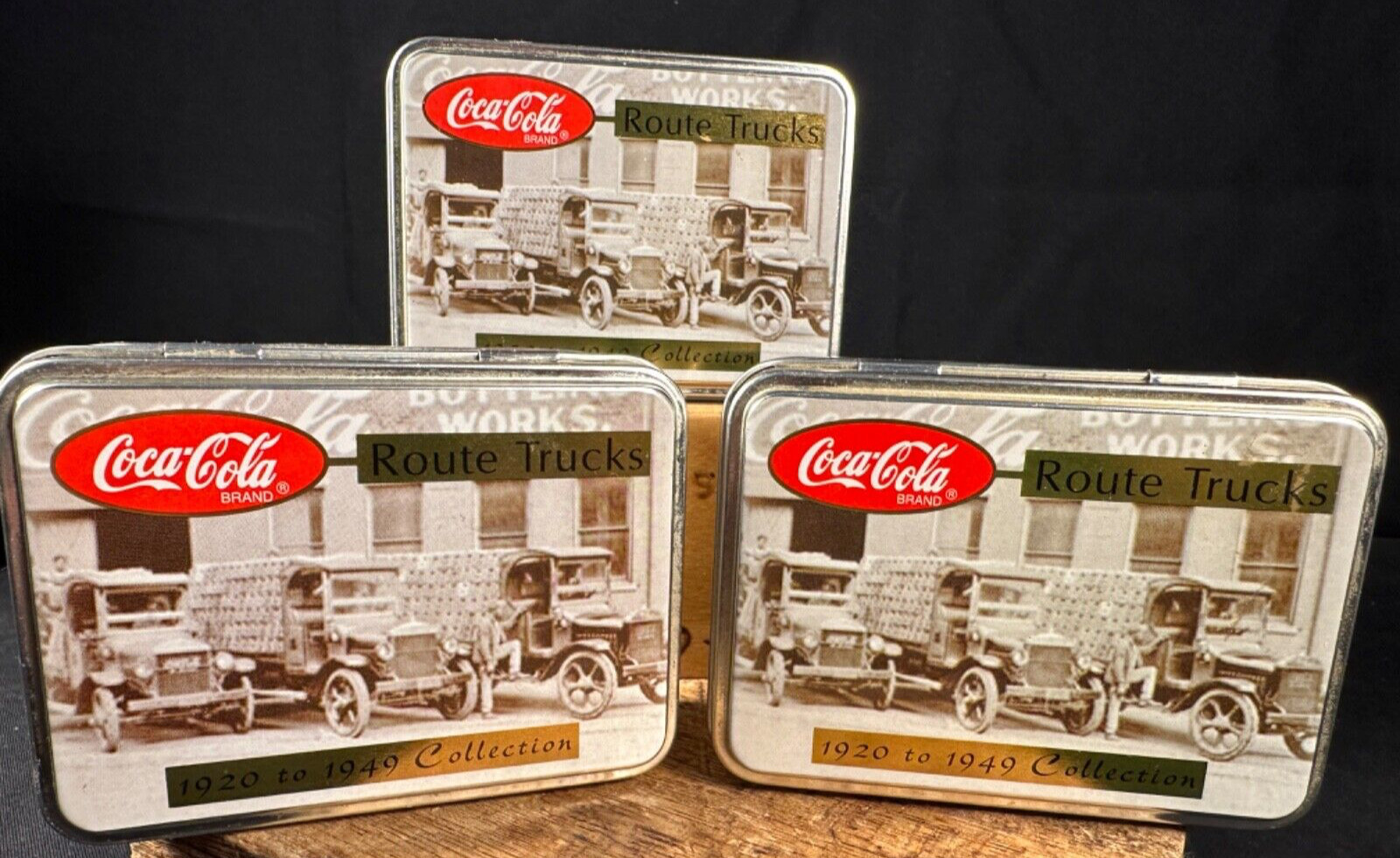 3 Vntge COCA COLA DELIVERY ROUTE TRUCK Pins w/Box 1920\'s to 1949 Collectibles