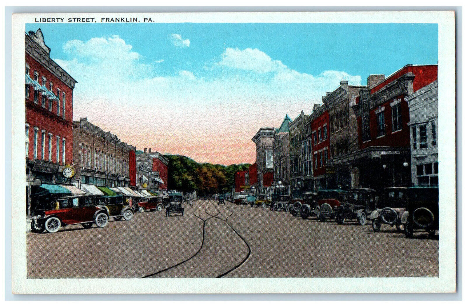 c1930's Liberty Street Business Section Franklin Pennsylvania PA Postcard