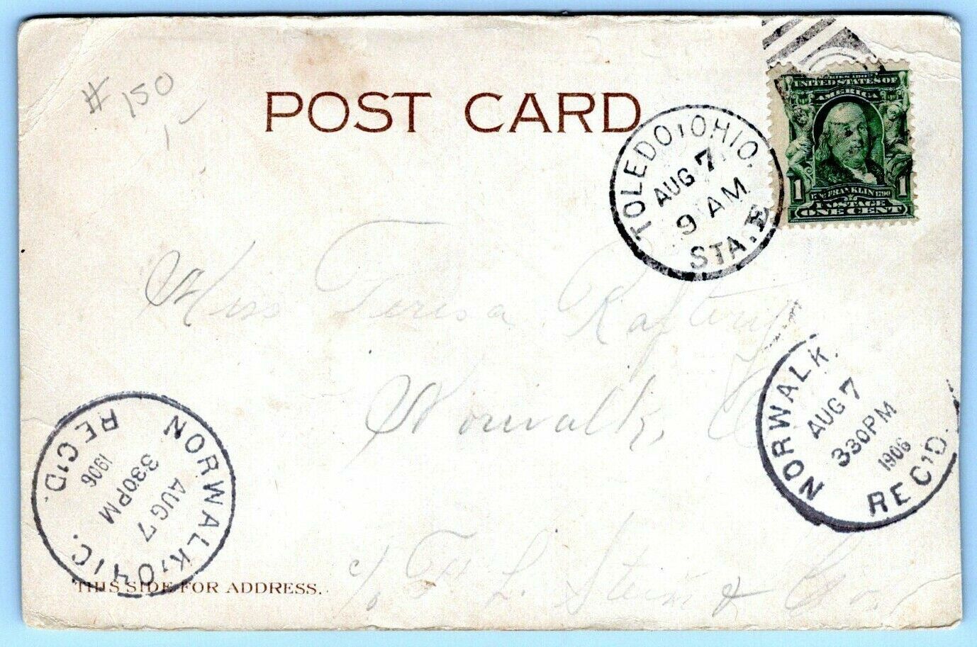 Illustrated Postcard~ 1906 Toledo, OH Cancel~ Double Rec\'d Norwalk, Ohio
