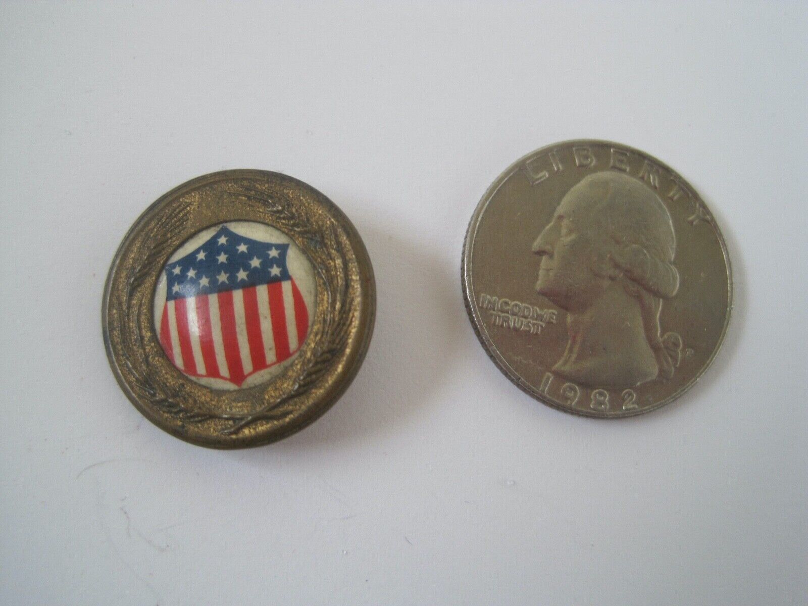 Military Shield Pin Enamel Brass w/ Marked White Head Hoag & Co