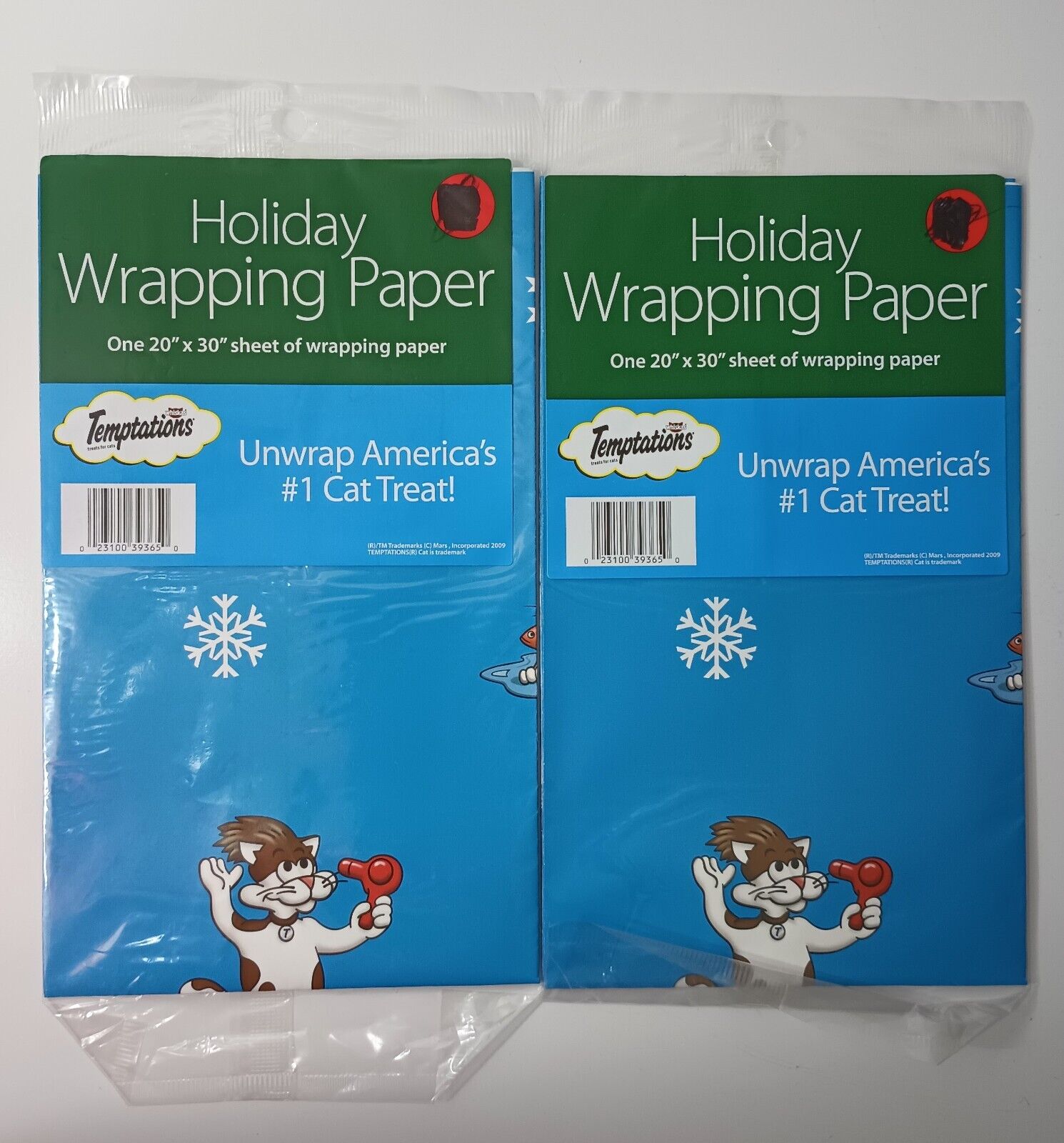 Wrapping Paper Temptations Cat Treats Two (2) Large 20x30 Sheets Funny Kitty