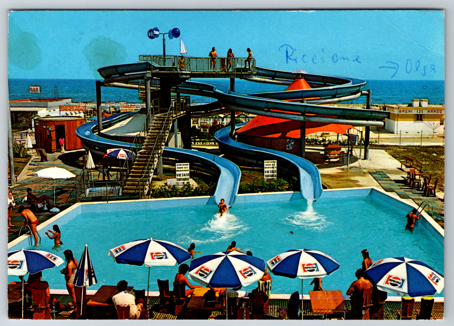 Riccione Italy Riviera Adriatica Water Park Vintage Postcard CT